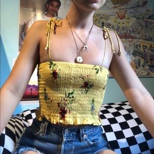 Smocked tank top with tie straps